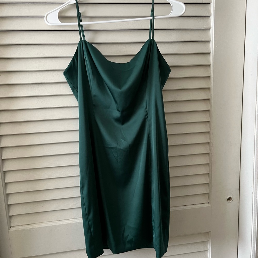 Aritzia Emerald green satin cowl neck mini dress!